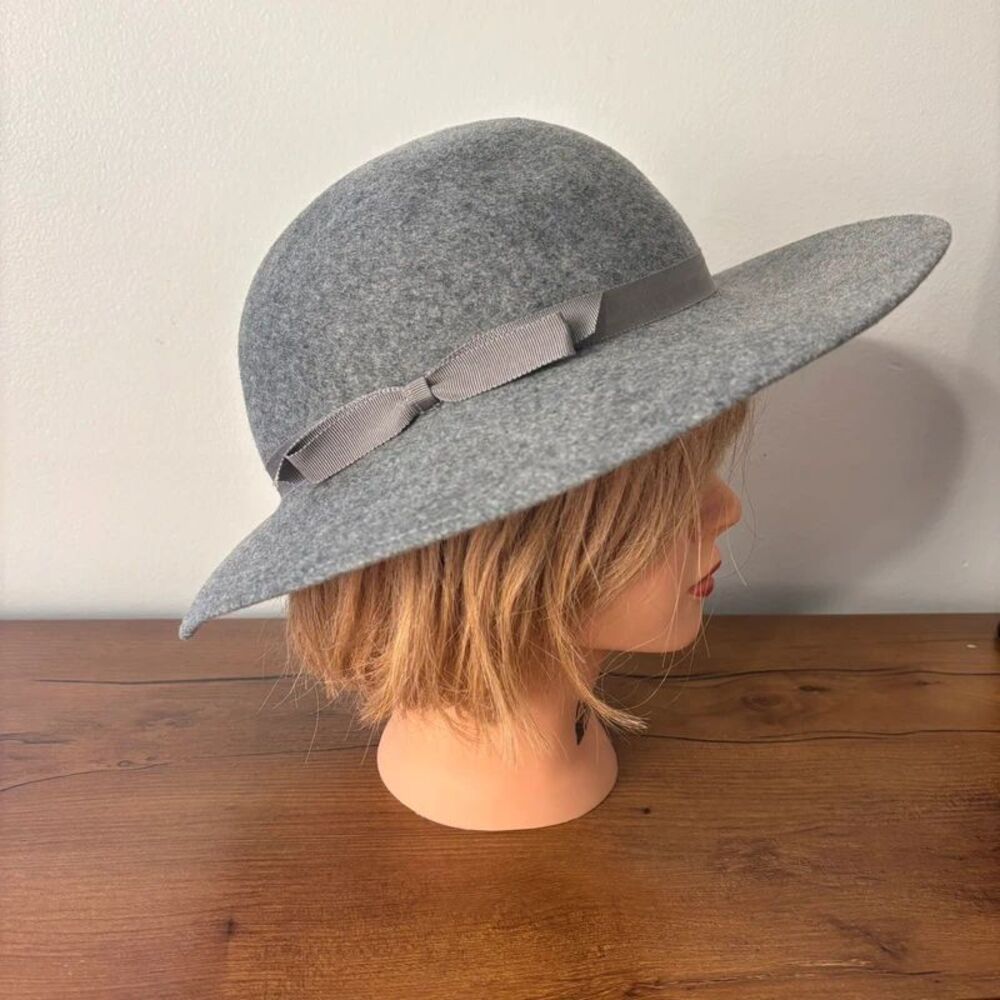 Vintage Gleneagles of Scotland 100% Wool Felt Wide Brim Floppy Sun Hat Gray Bow